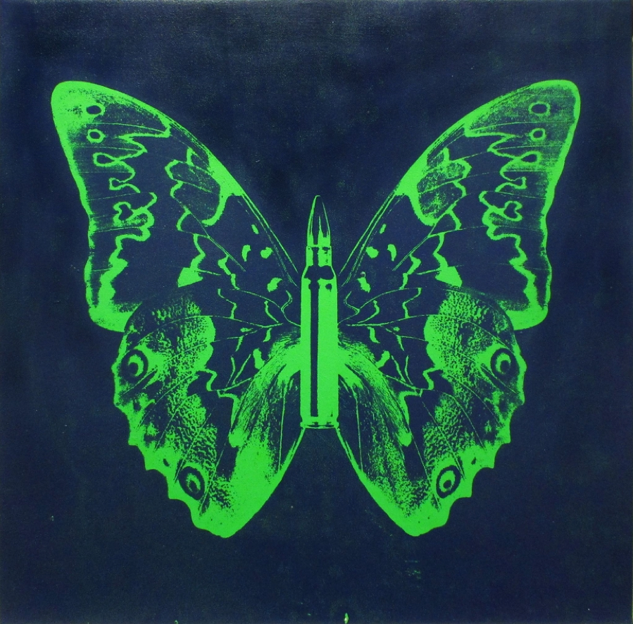 Rubem Robierb, Green Butterfly II on Blue
